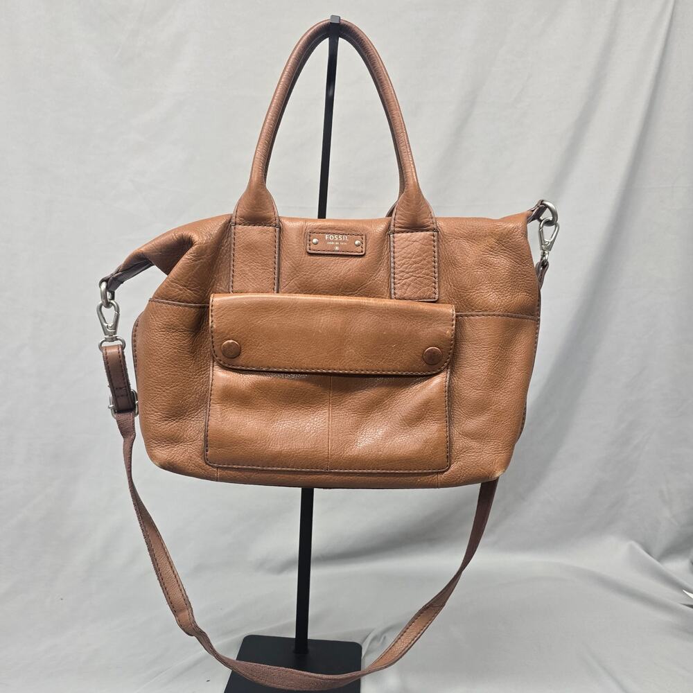 Fossil Issue No 1954 Brown Leather Satchel Crossbody Handbag Purse SHB1229